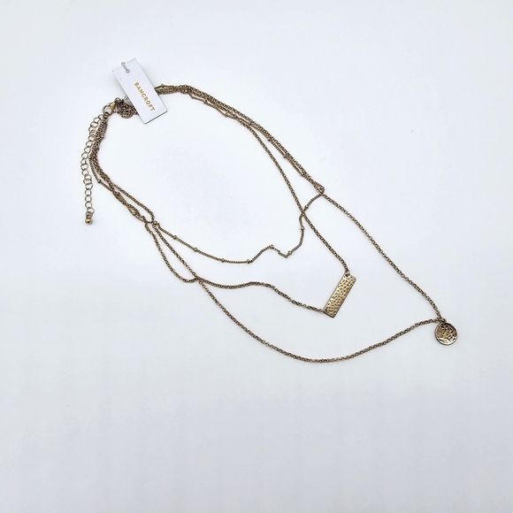 Bancroft Layered Necklace Gold Tone Hammered Pendants Triple Strand Draping - Picture 7 of 9